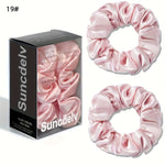 2pcs High Quality 100% Silk Hair Scrunchies | Solid Color Minimalist Big Hairbands, 3.5CM Width, 22Momme, Valentine'S Day Gift, SUNCDELV SLIK