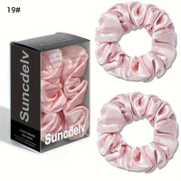 2pcs High Quality 100% Silk Hair Scrunchies | Solid Color Minimalist Big Hairbands, 3.5CM Width, 22Momme, Valentine'S Day Gift, SUNCDELV SLIK