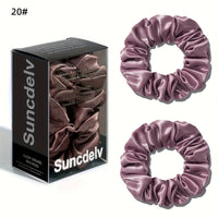 2pcs High Quality 100% Silk Hair Scrunchies | Solid Color Minimalist Big Hairbands, 3.5CM Width, 22Momme, Valentine'S Day Gift, SUNCDELV SLIK