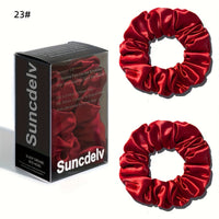 2pcs High Quality 100% Silk Hair Scrunchies | Solid Color Minimalist Big Hairbands, 3.5CM Width, 22Momme, Valentine'S Day Gift, SUNCDELV SLIK