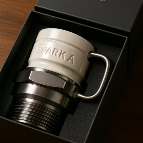 Tazza candela con carattere automobilistico
