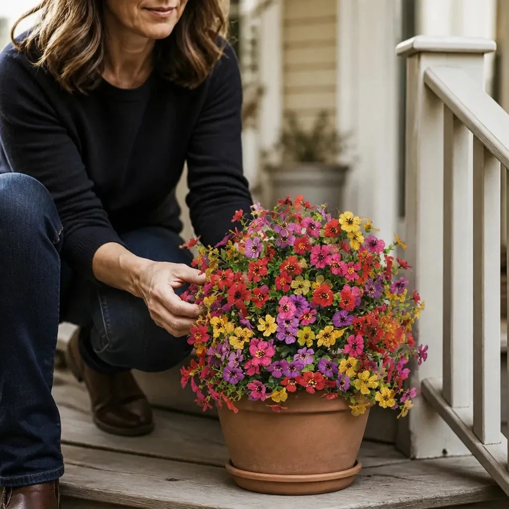 Vaso con Fiori Artificiali per Colori da Giardino tutto l'Anno