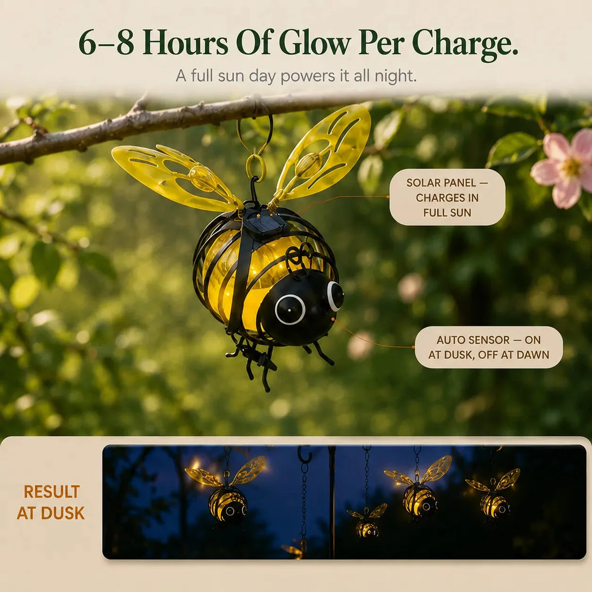 Solar Hanging Bee Lamp With Garden Glow