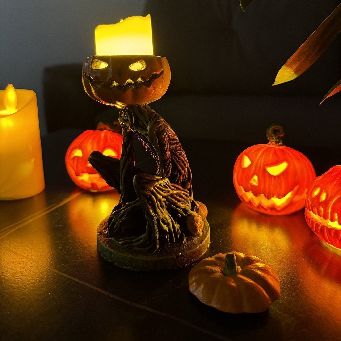 Glowing Pumpkin Figure For Eerie Halloween Charm