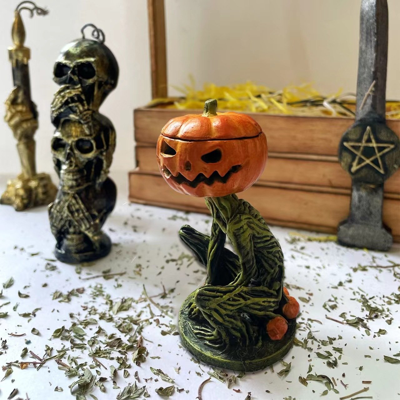 Glowing Pumpkin Figure For Eerie Halloween Charm