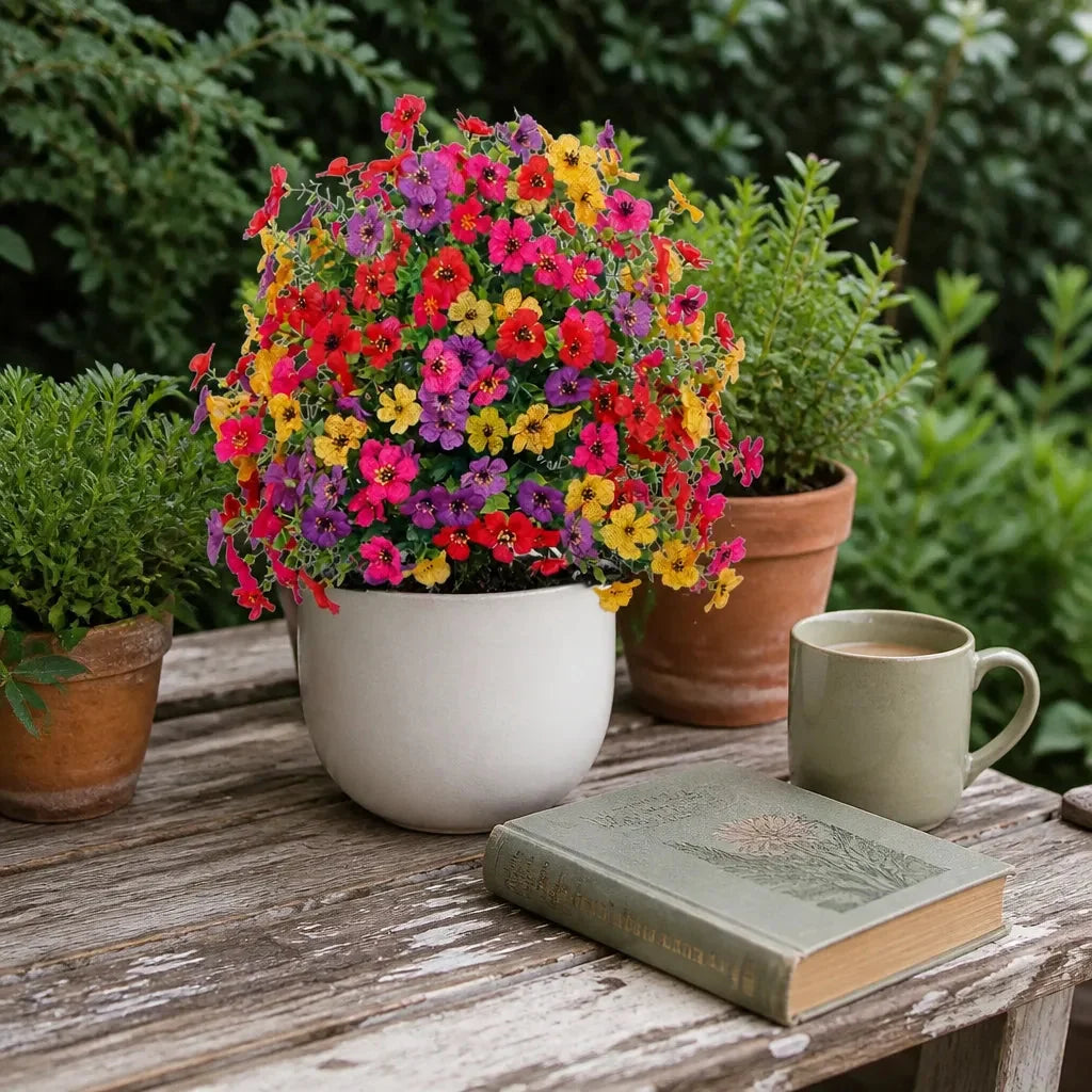 Vaso con Fiori Artificiali per Colori da Giardino tutto l'Anno