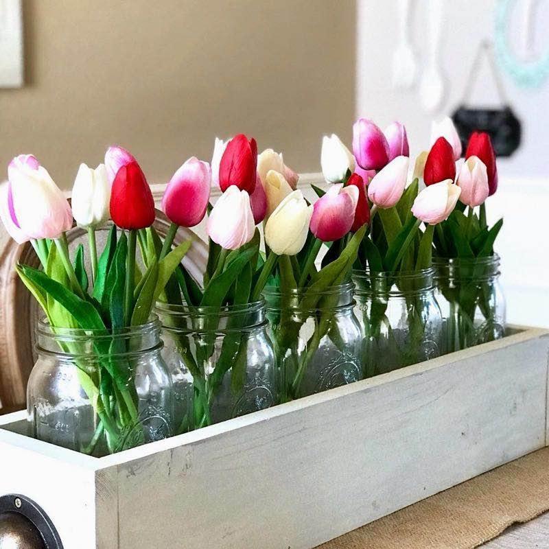 Faux Tulip Table Arrangement With Lasting Color