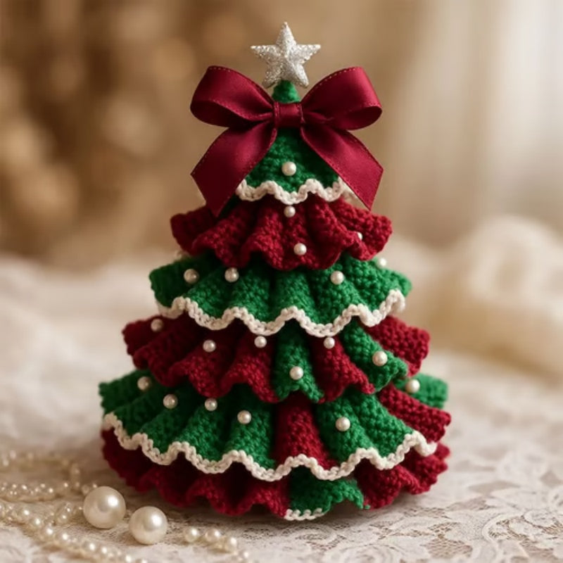 Crocheted Christmas Tree Decoration With Pearl Charm