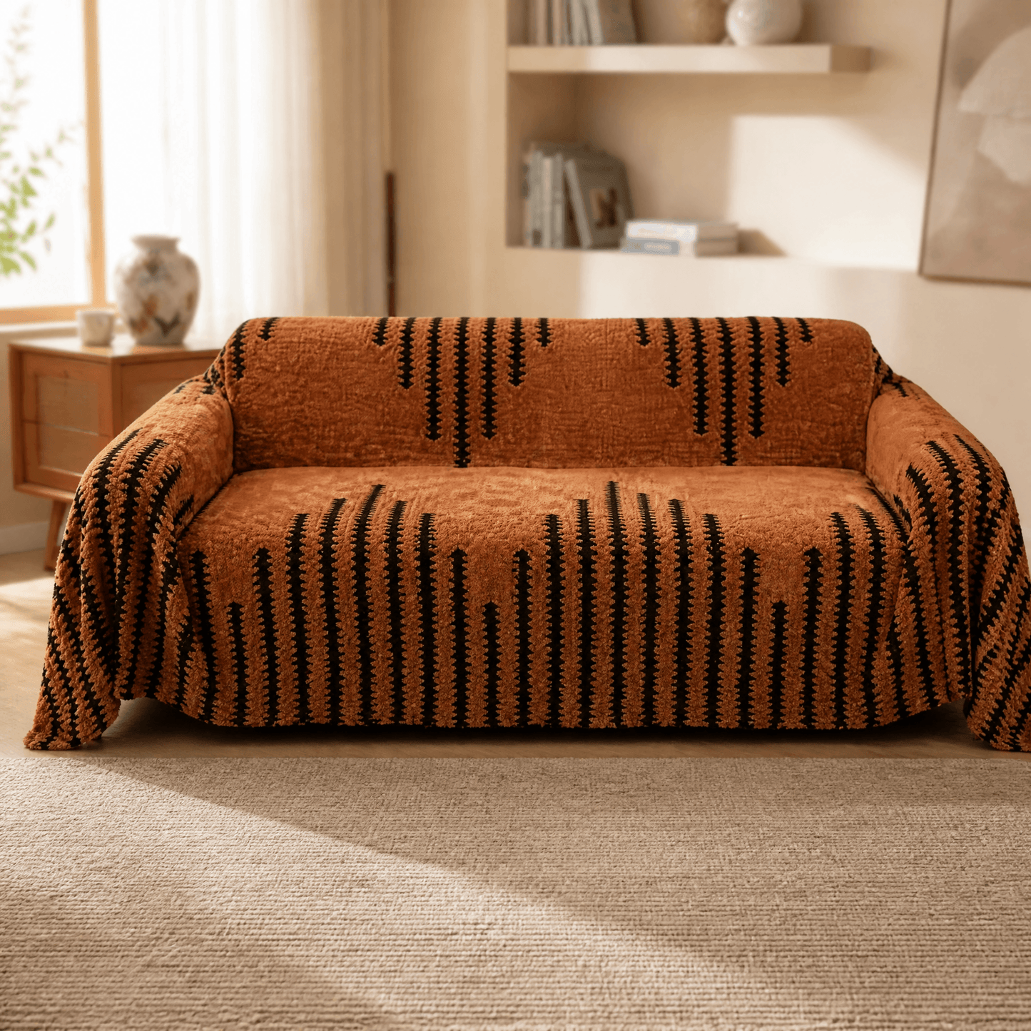 Funda de sofá de felpa con comodidad que se mantiene en su lugar