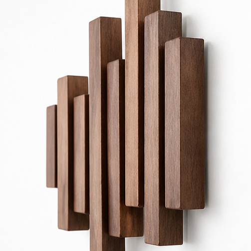 Perchero escultórico de madera para entradas artísticas